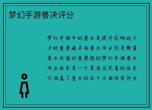 梦幻手游兽决评分